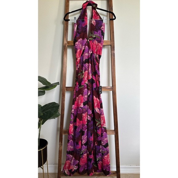 NEW NWT Lulus Forever Gorgeous Burgundy Multi Floral Print Halter Maxi Dress - Picture 7 of 9